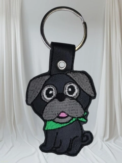 Klíčenka Mops černý zelený šátek